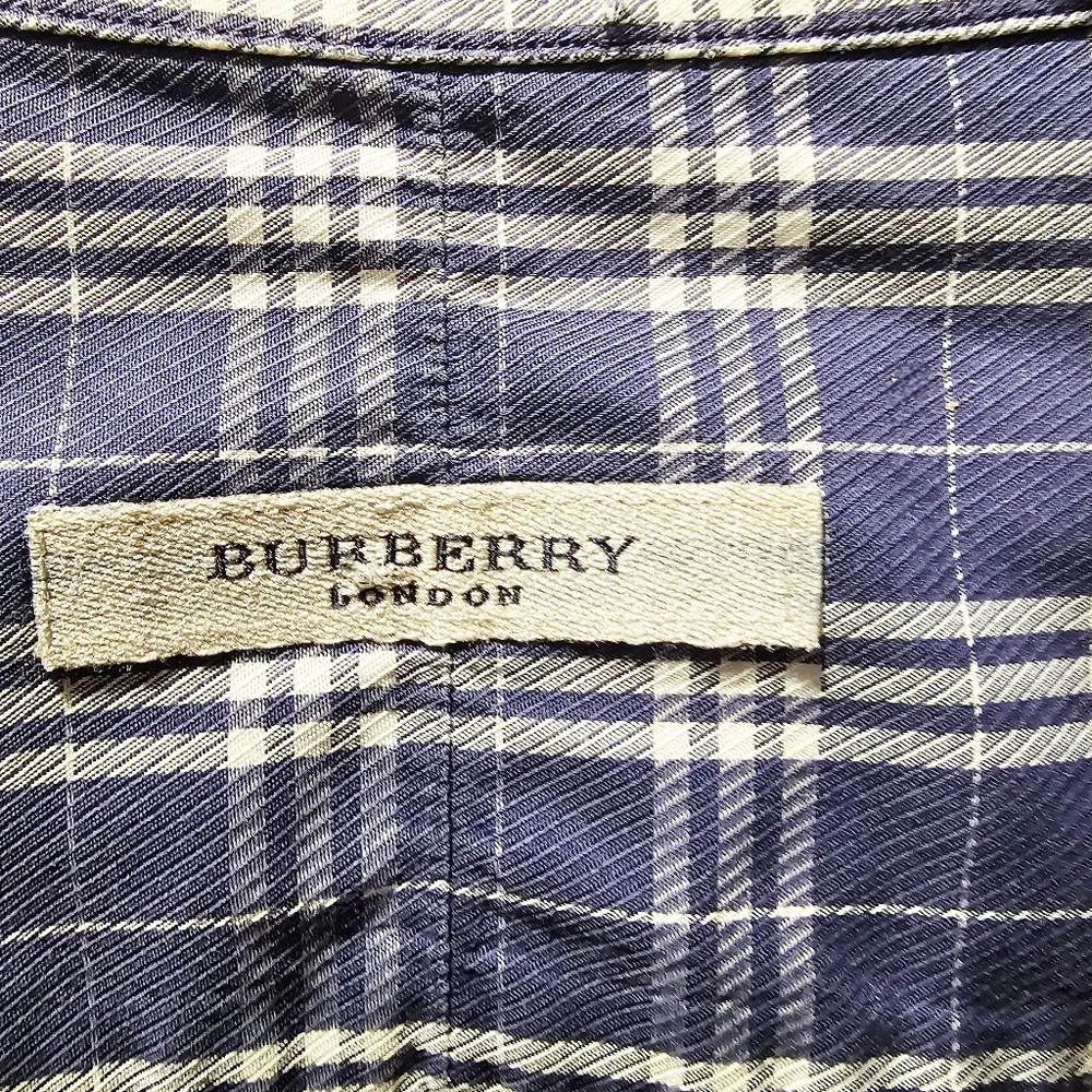 Burberry London Navy Blue Plaid Check Button Down Shirt XXL - Picture 4 of 7